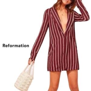 Reformation Graphite Blazer Dress in Kismet Maroon Striped - Size 2